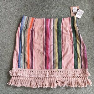 Ivy Jane Serape stripe mini skirt with pink fringe NWT